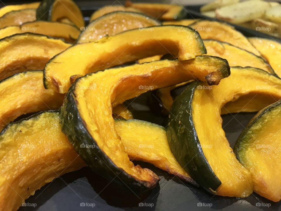 Roast pumpkin for salad bar in supermarket in Thailand 