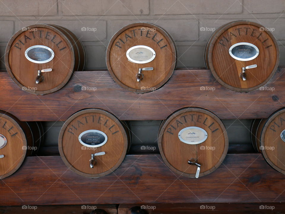 Wine barrels in the Piatelli winery in Cafayate, Argentina