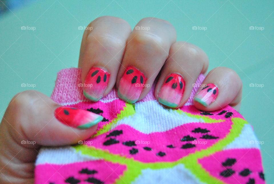 watermelon nail art, nail polish