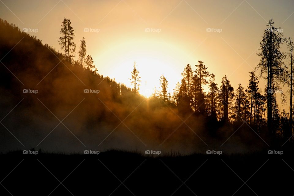 sunrise over a hill in Yellowstone National Park