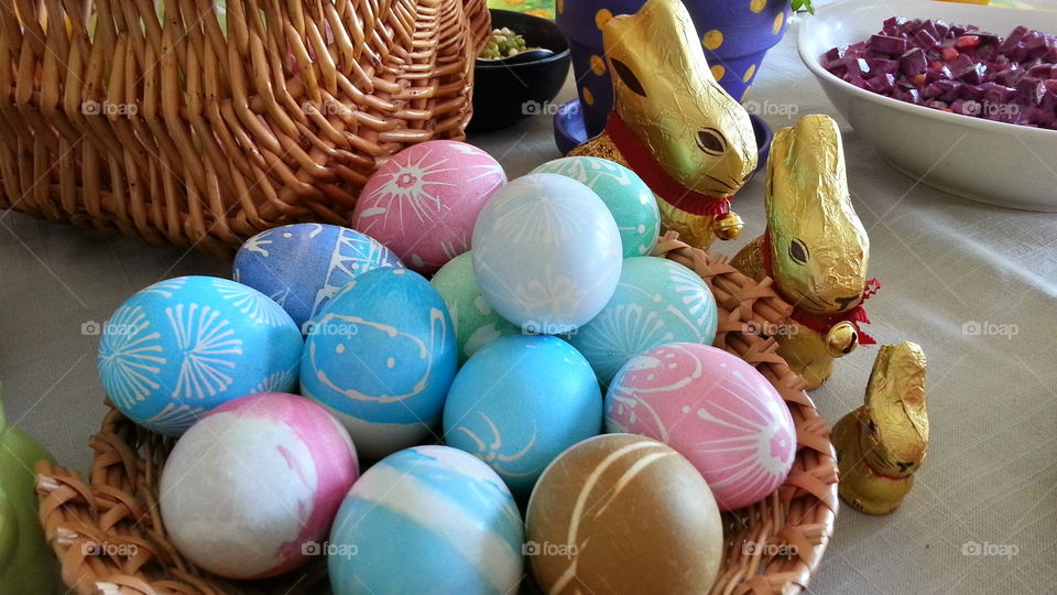 Easter eggs and chocolate bunny