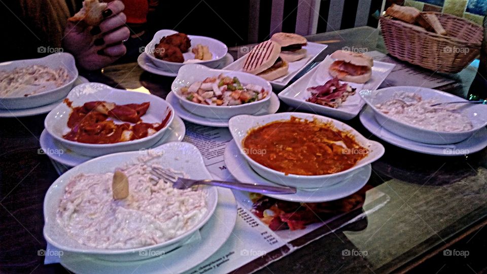 Tasting of various types of food