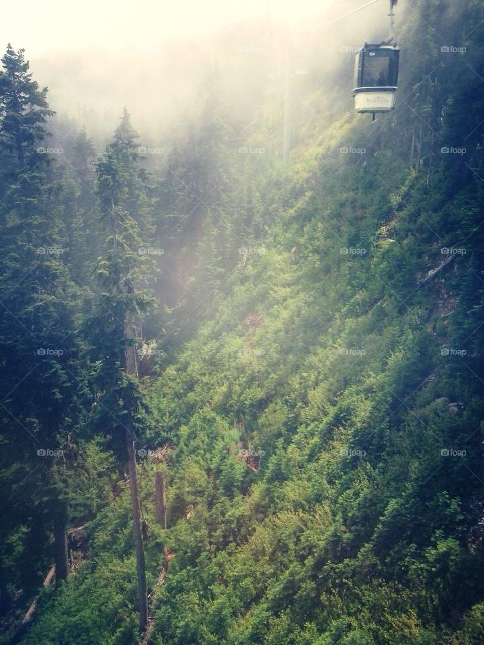 Whistler gondola ride in the fog