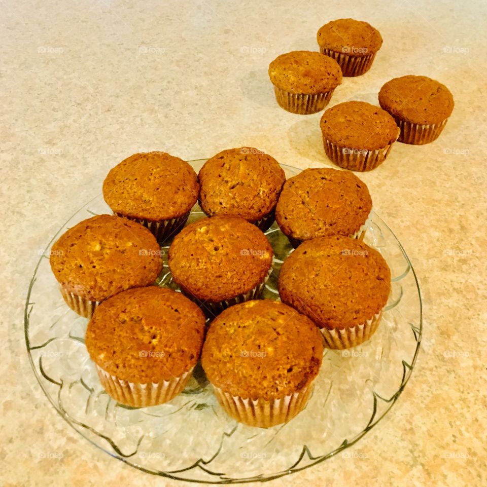 Delicious homemade banana bread muffins still warm and straight out of the oven 