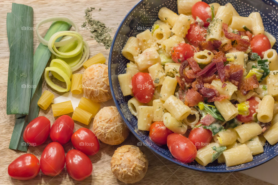 Healthy food on wooden table