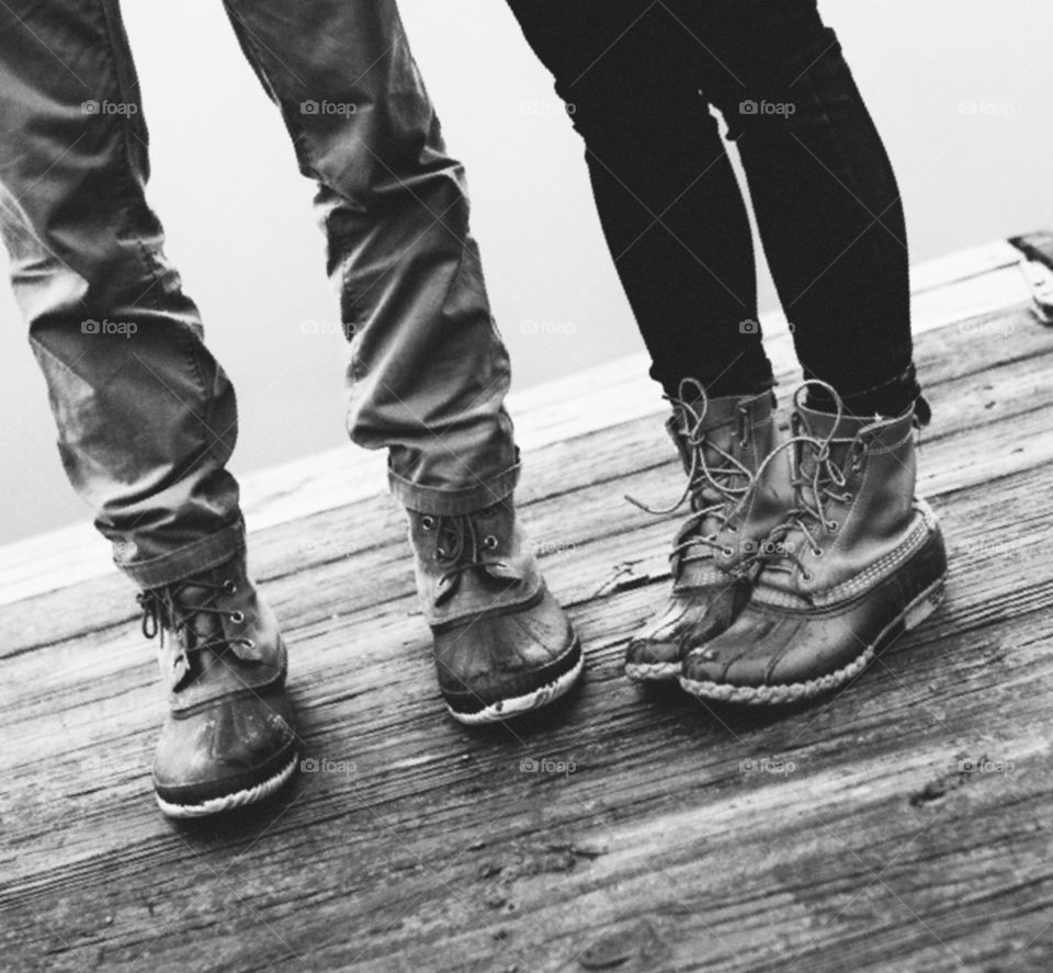 Standing Around in Duck Boots...Black and White Photograph