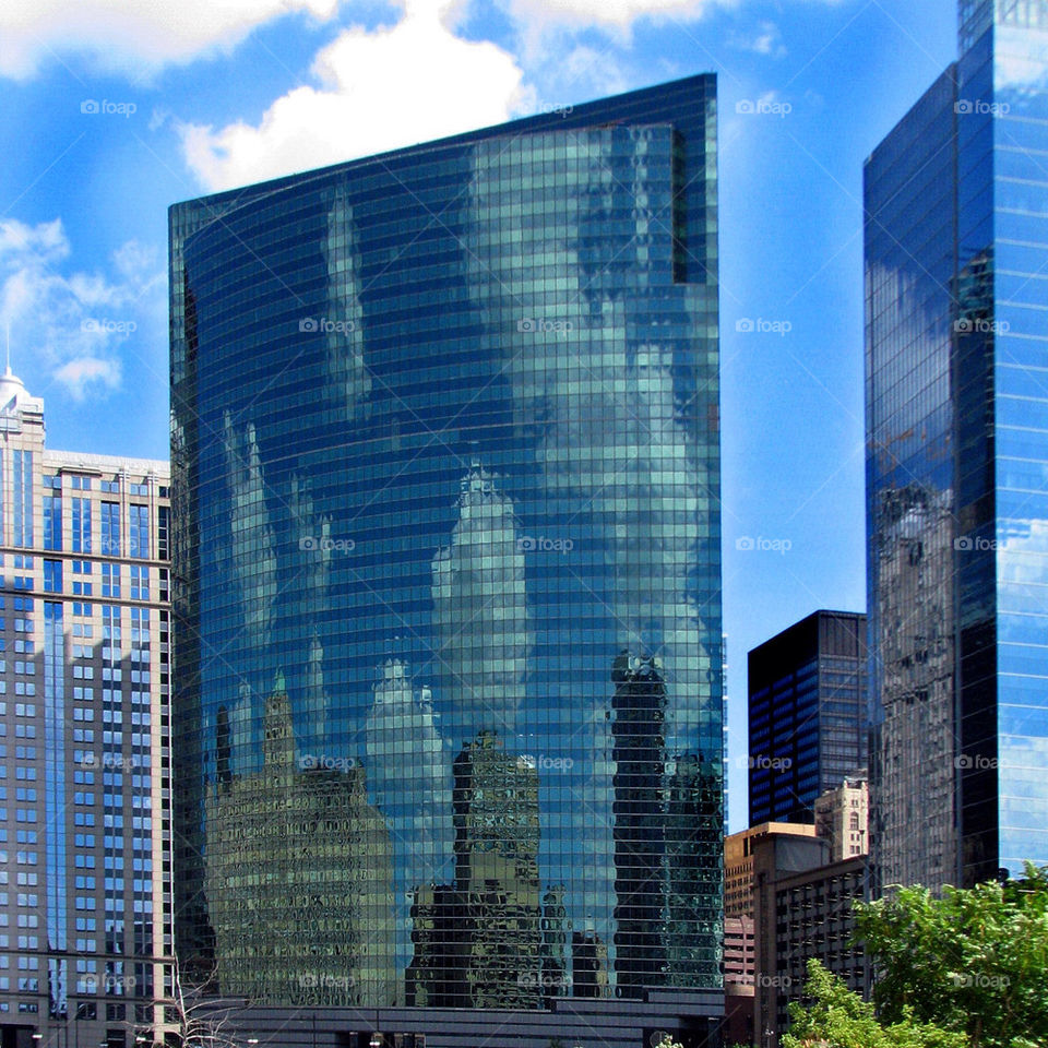 skyline reflection chicago illinois by landon