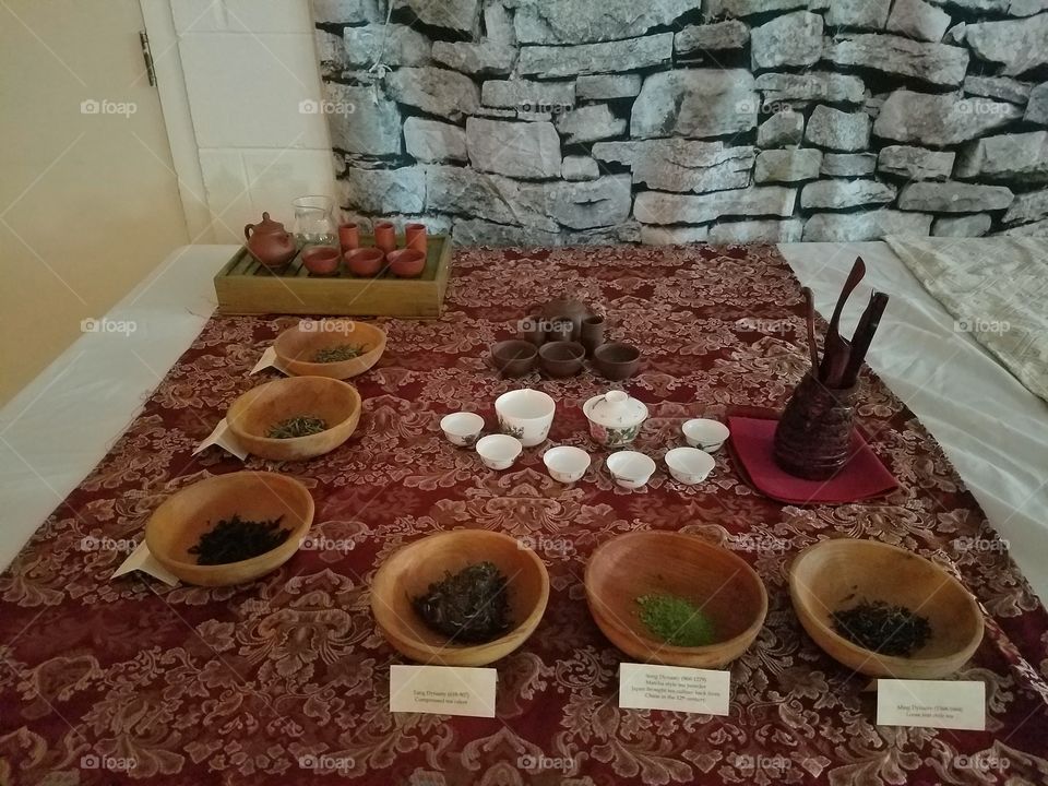 A display of traditional teas for teaching history and culture.