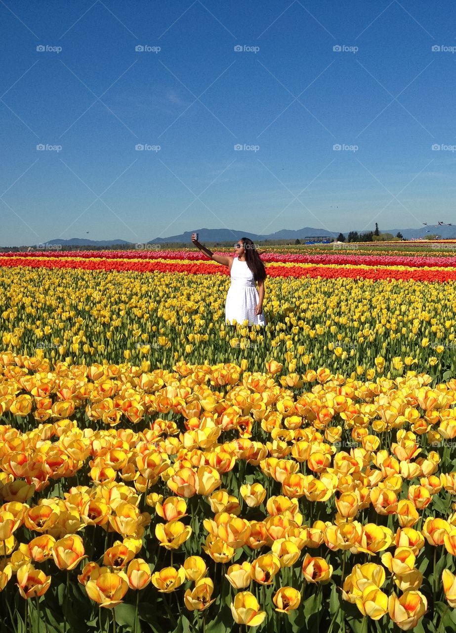Girl in tulips