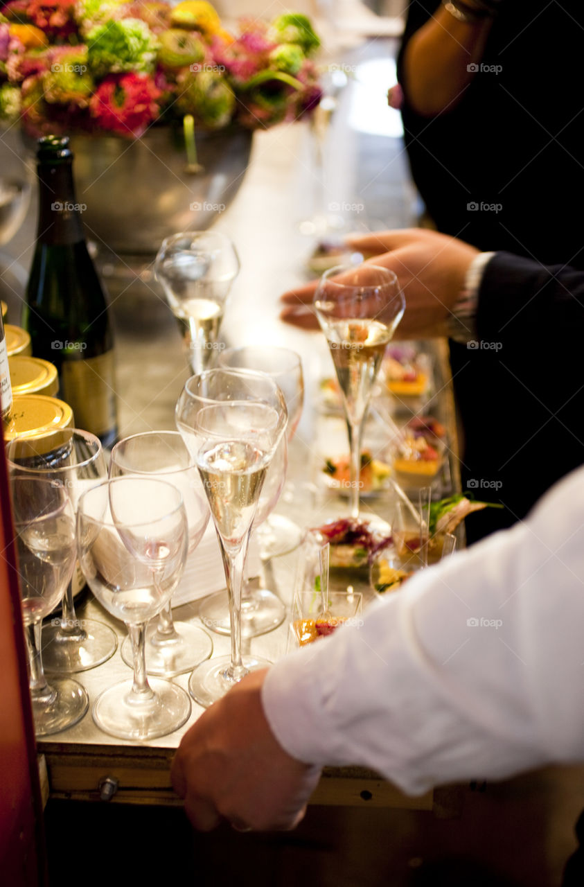 Drinking champagne on a wedding party