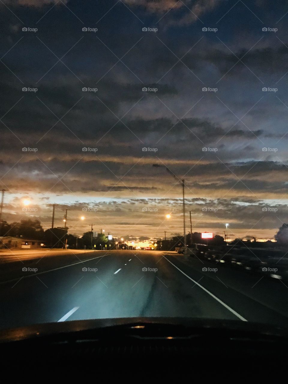 Driving at sunset 