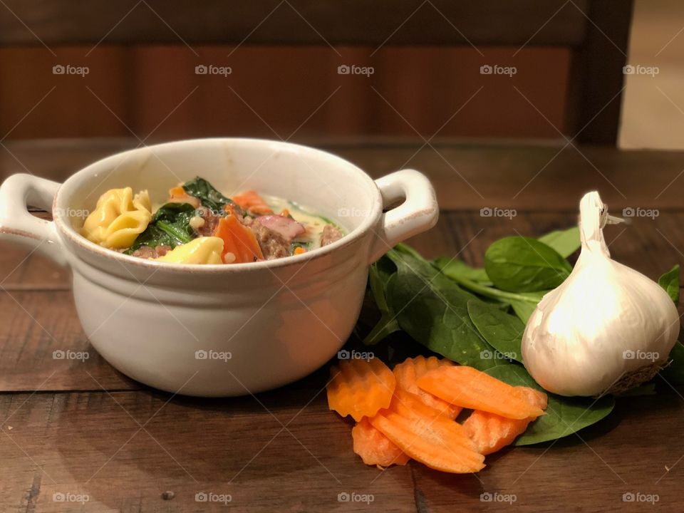 Soup with vegetables still life photo