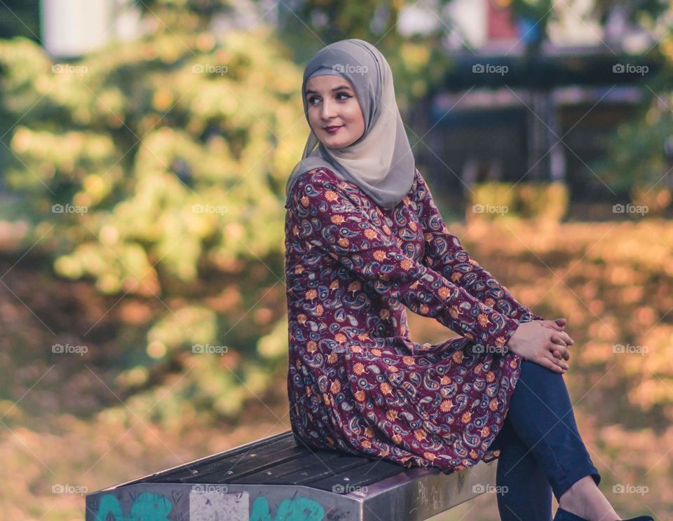 Girl with hijab in park