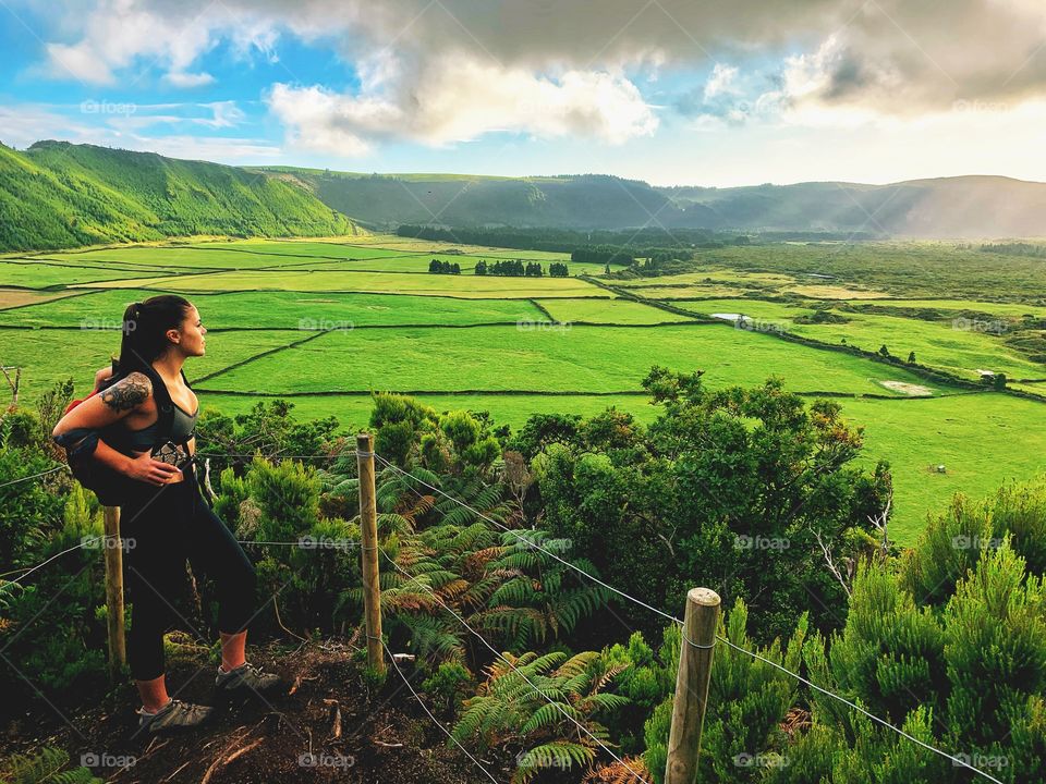 Hiking Trail in the Azores. Beautiful top view of land.