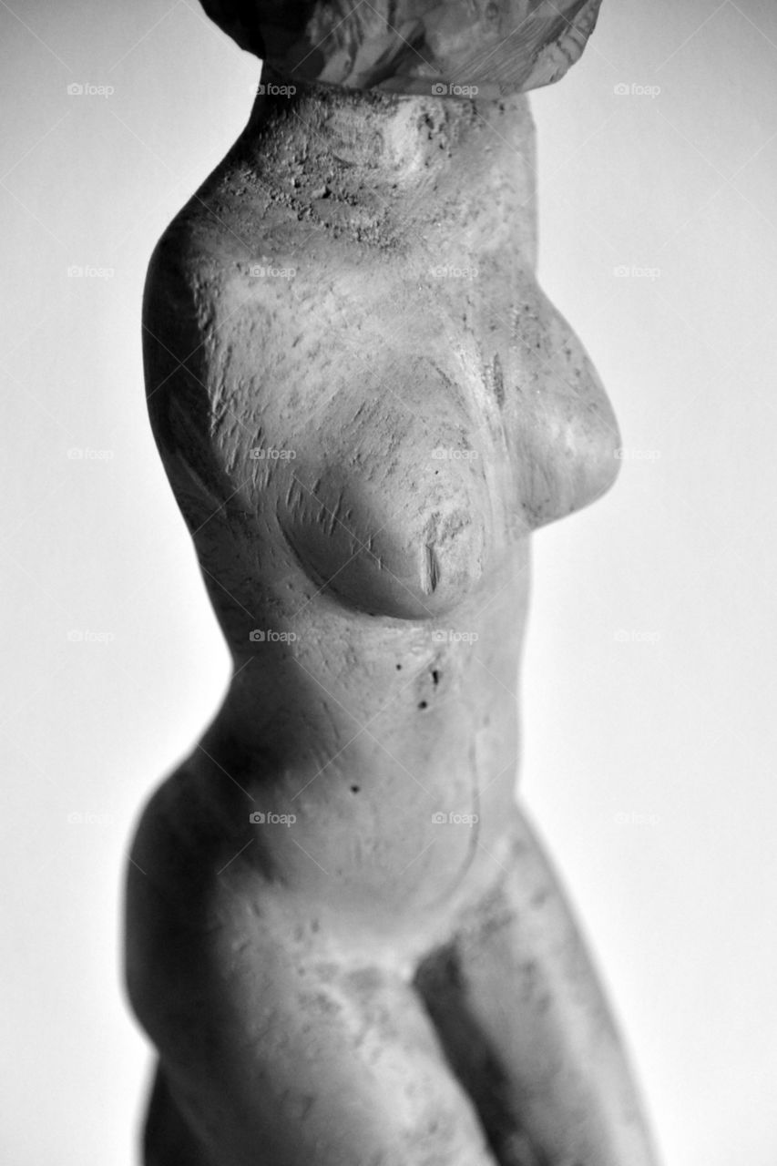 naked body of a woman, wood carving