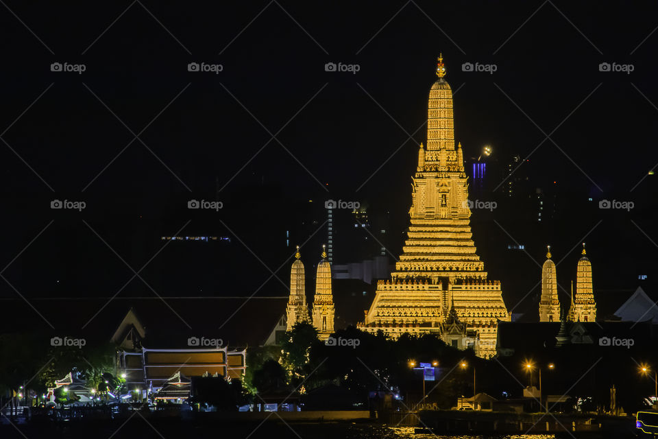 river, city, religion, temple, cityscape, buddhism, bangkok, background, wat, arun