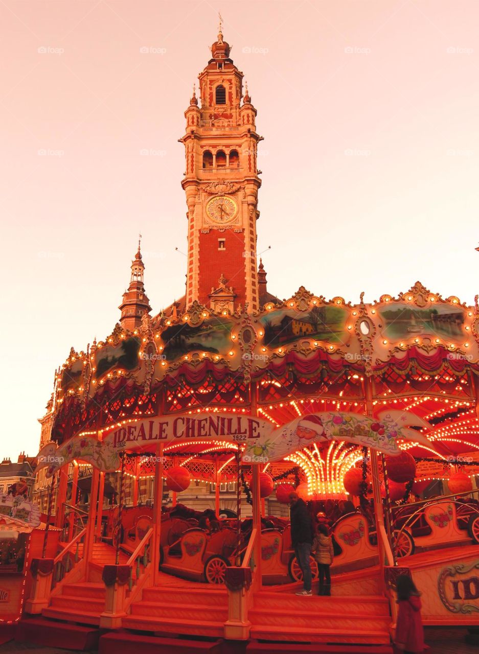 old stock exchange building and carousel