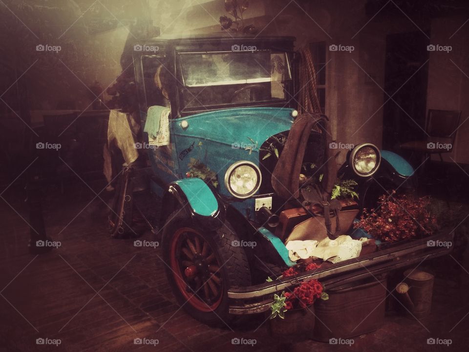 Vintage Truck. A timeless classic decorating the cobblestone streets of an indoor market in Wisconsin