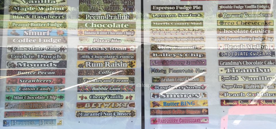 A partial list of ice cream flavors at a local shop