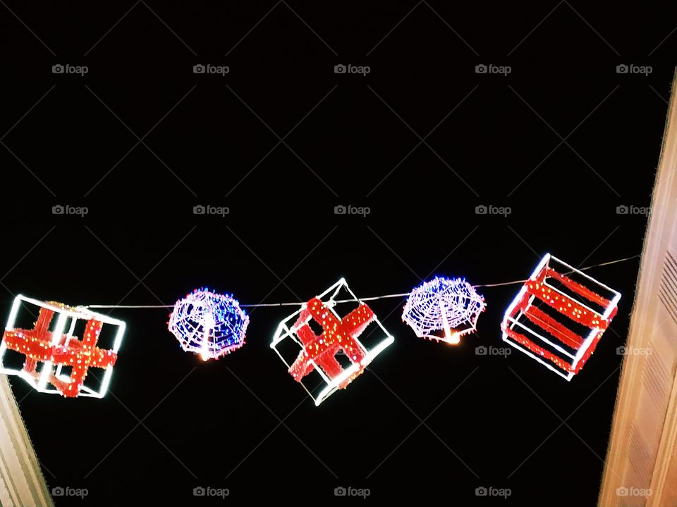 Light creations in the air in the city