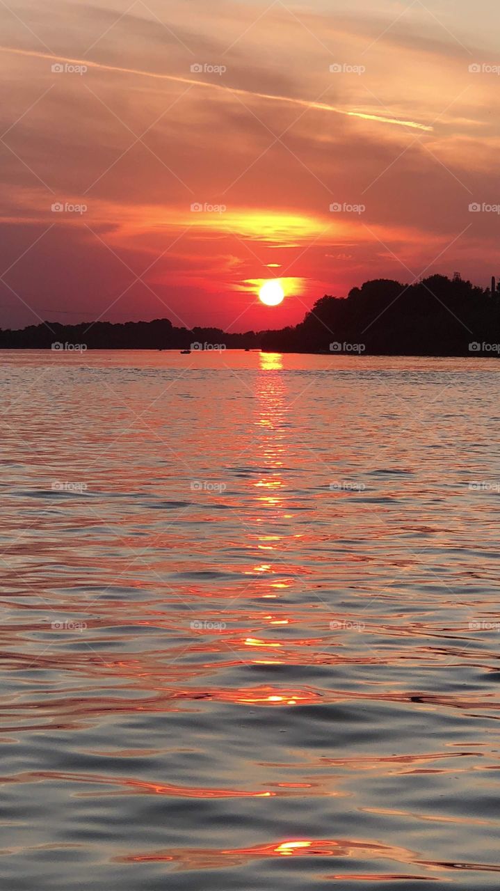 Sunset on the river Sava