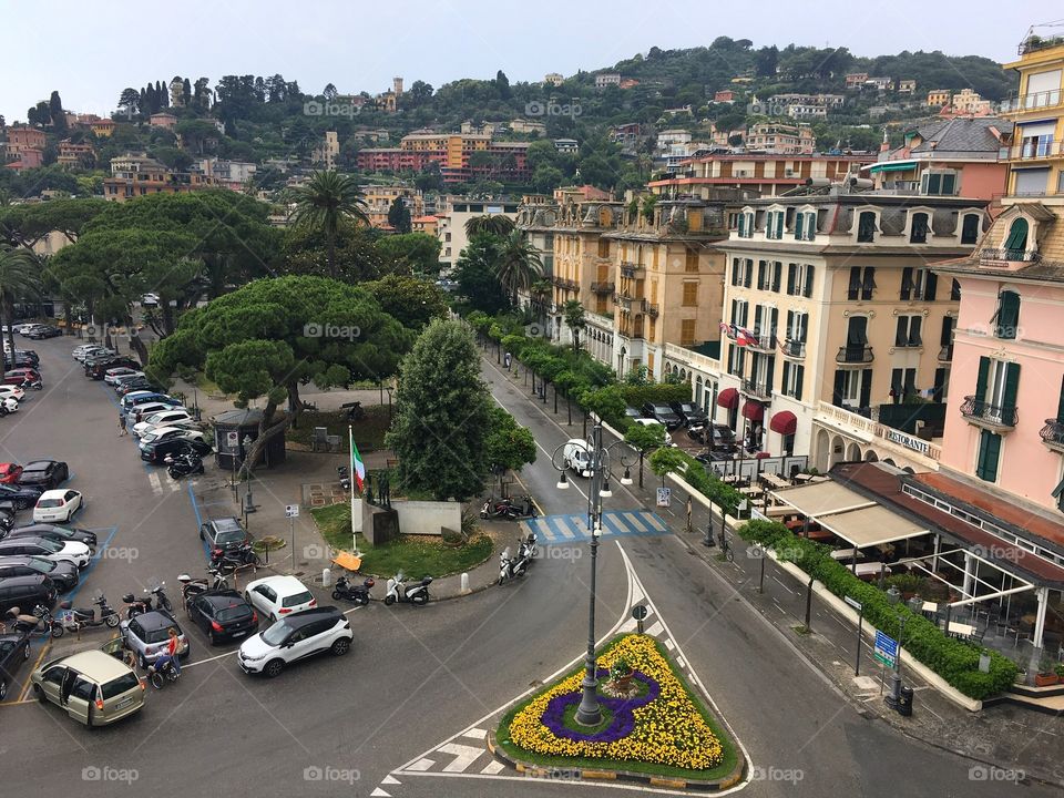 Balcony view of a street in Rapallo Italy