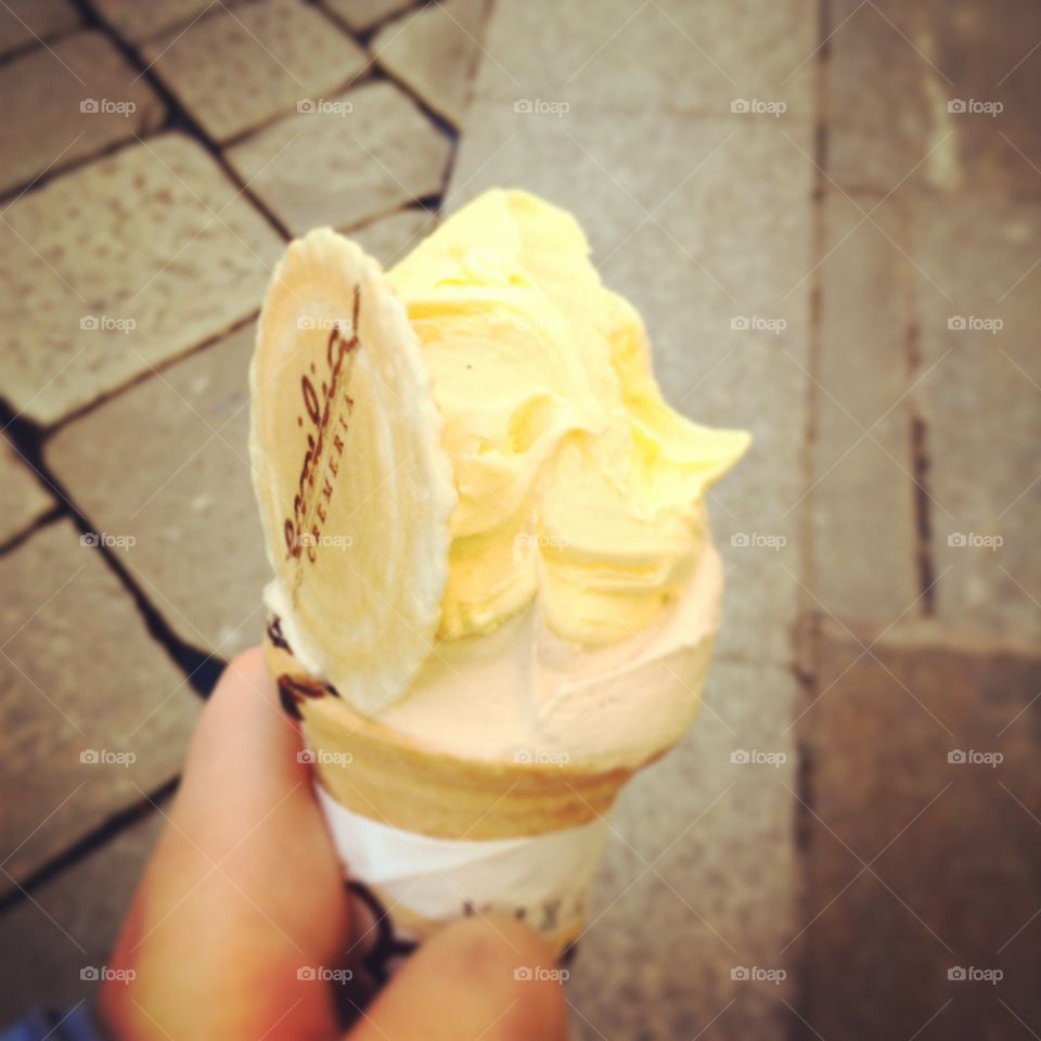 Gelato di Parma. A picture from the last day of the gelato season in Parma, Italy- stracciatella e nocciola flavors