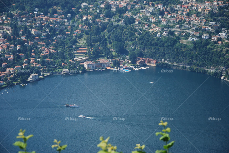 Villa d'Este hotel and Cernobbio from Brunate - Brunate, Como, Italy.