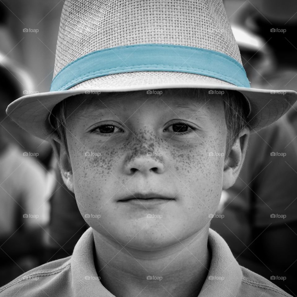 Boy and a Hat. 1 boy with freckles and hat 