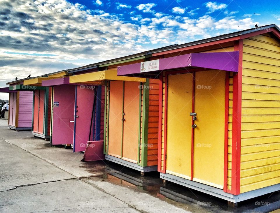 Colorful cabins at beach