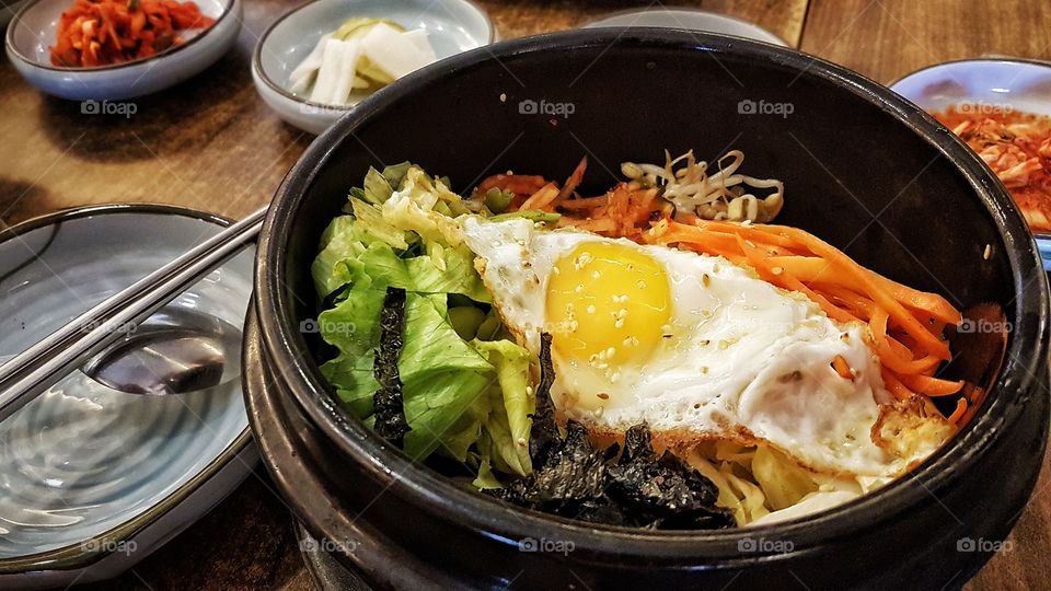 Dolsot Bibimbap - Korean Rice with vegetables and beef
