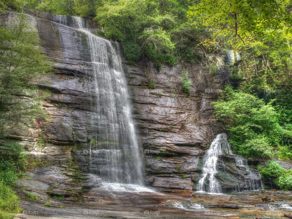 Mountain Waterfall. Left cascade of South Carolina ' s Twin Falls.