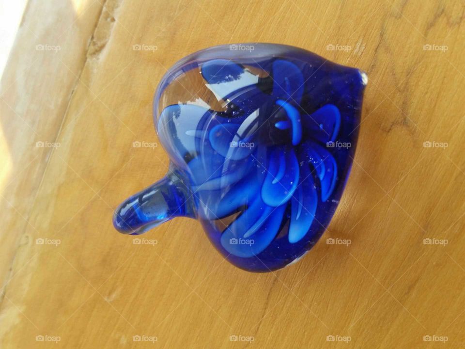 Handblown Glass Blue Flower Pendant
