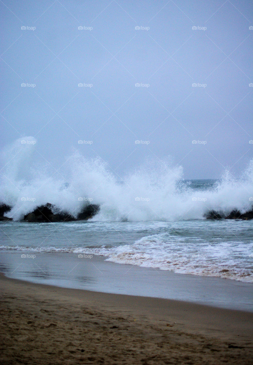 Evening waves crashing on Venice Beach