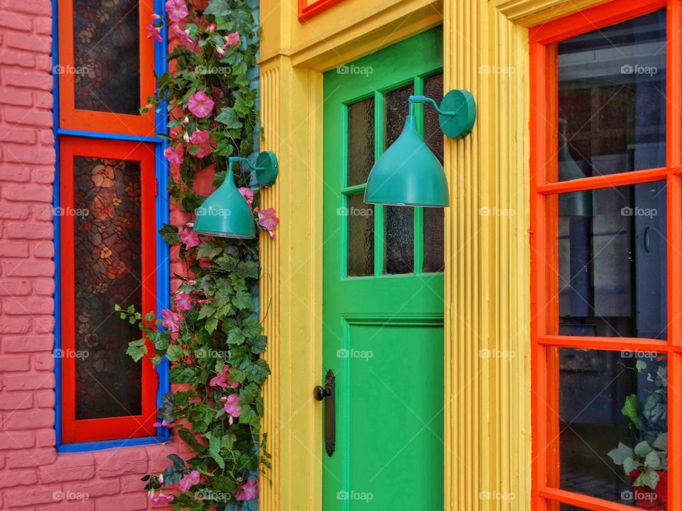 Colorful Doorway With Flowering Vines