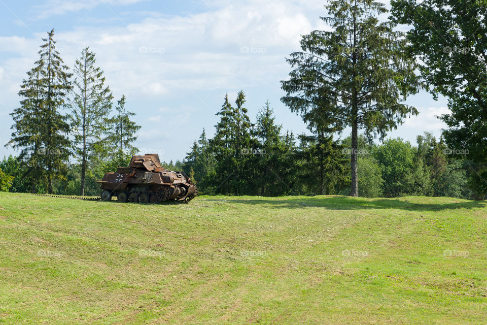 Tank in field