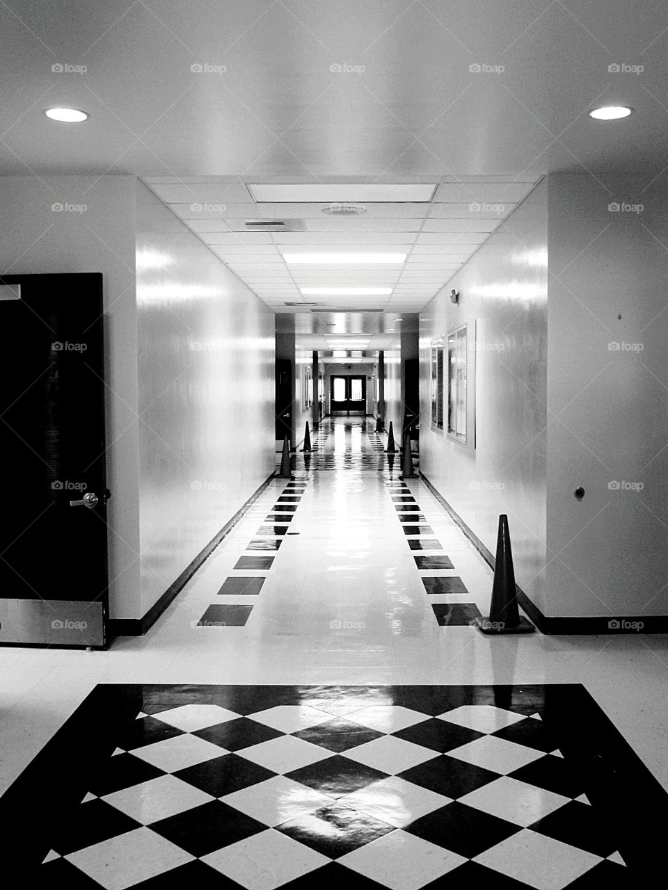 empty school hallway. Empty school hallway in black and white