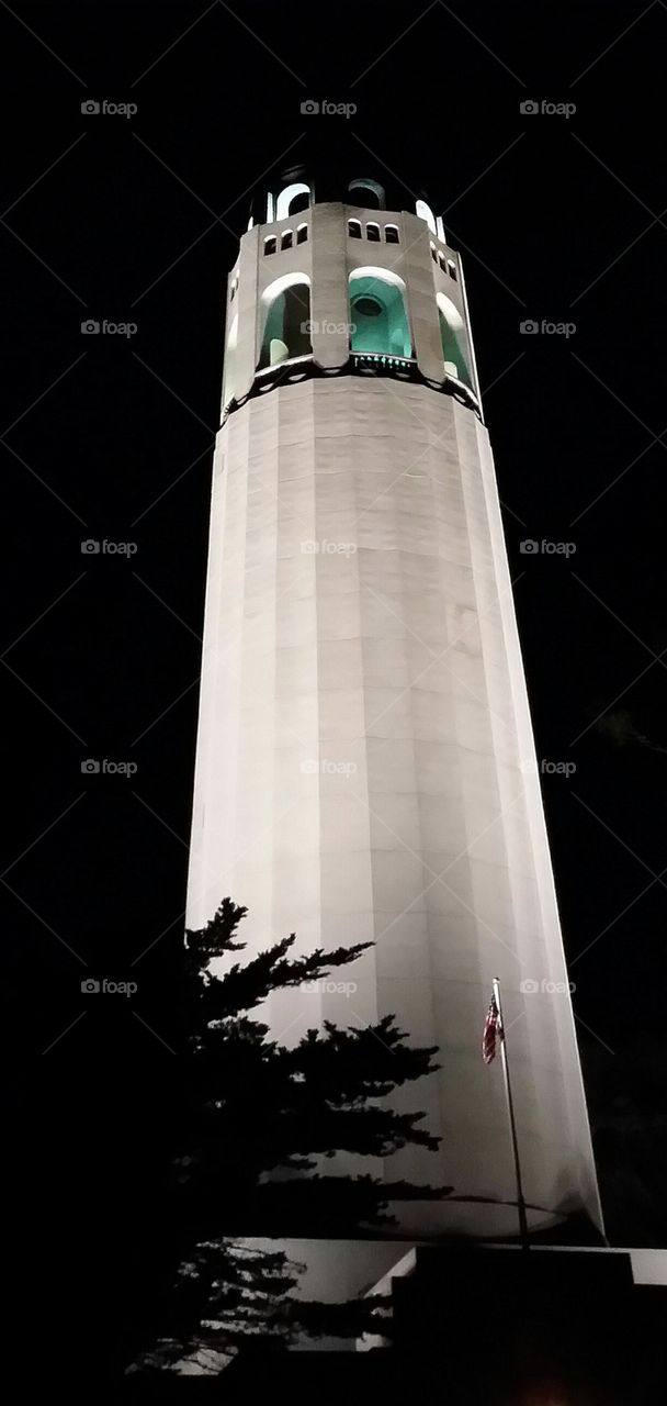 Coit Tower Overlooking CA. Enjoying the  view of Coit Tower and San Francisco at night.