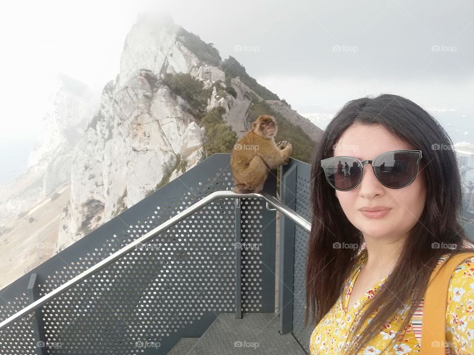 the best selfie with the monkey un the top of Gibraltar