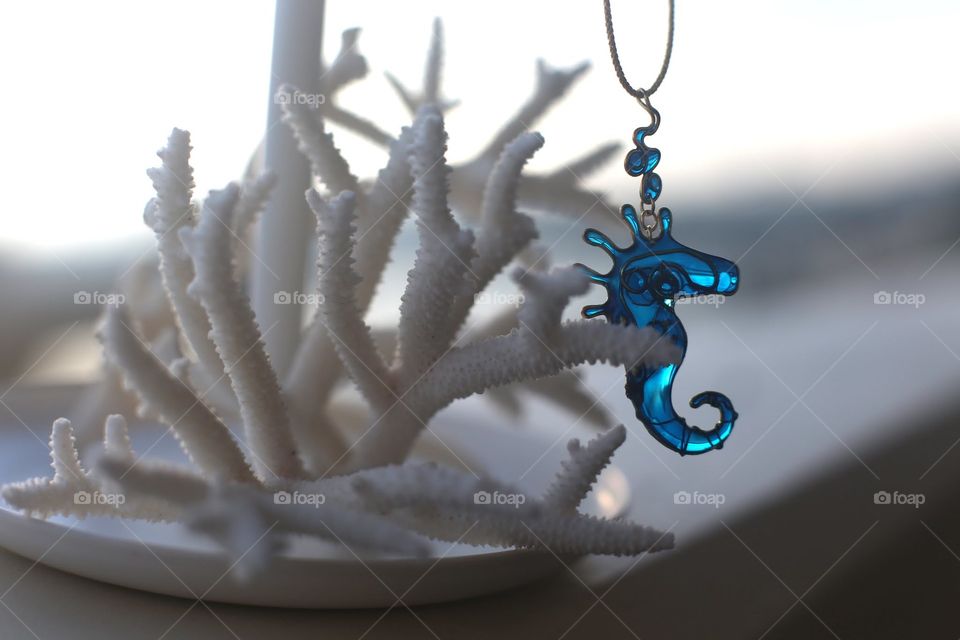 seahorse pendant by LeyTea on white corals. handmade seahorse pendant