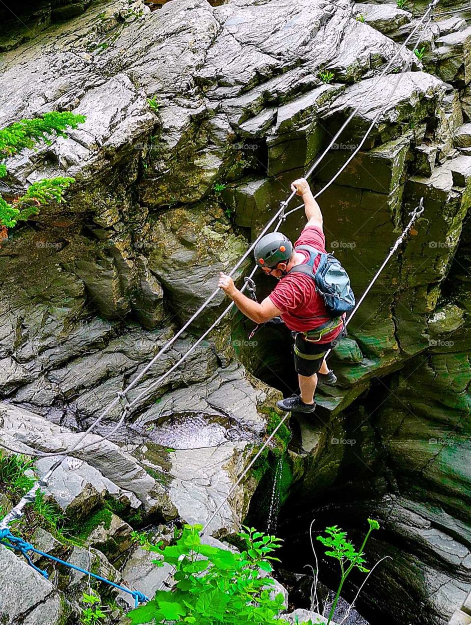 adventurous canyoning on a tight rope