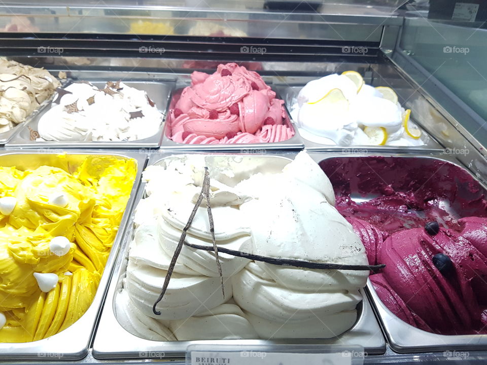 Gelato in a glass counter