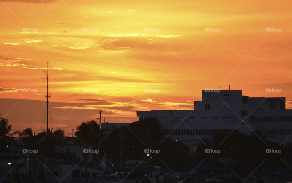 Silhouette of building at sunset