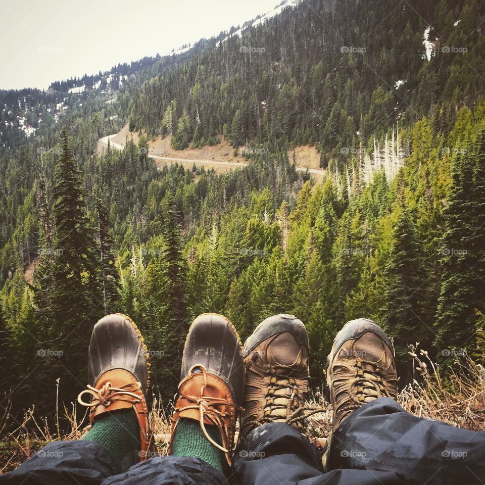 Couples boots in hurricane ridge, Washington state