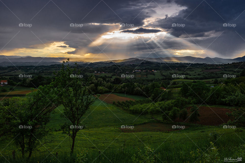 Landscape with sunrays in Dragacevo Serbia