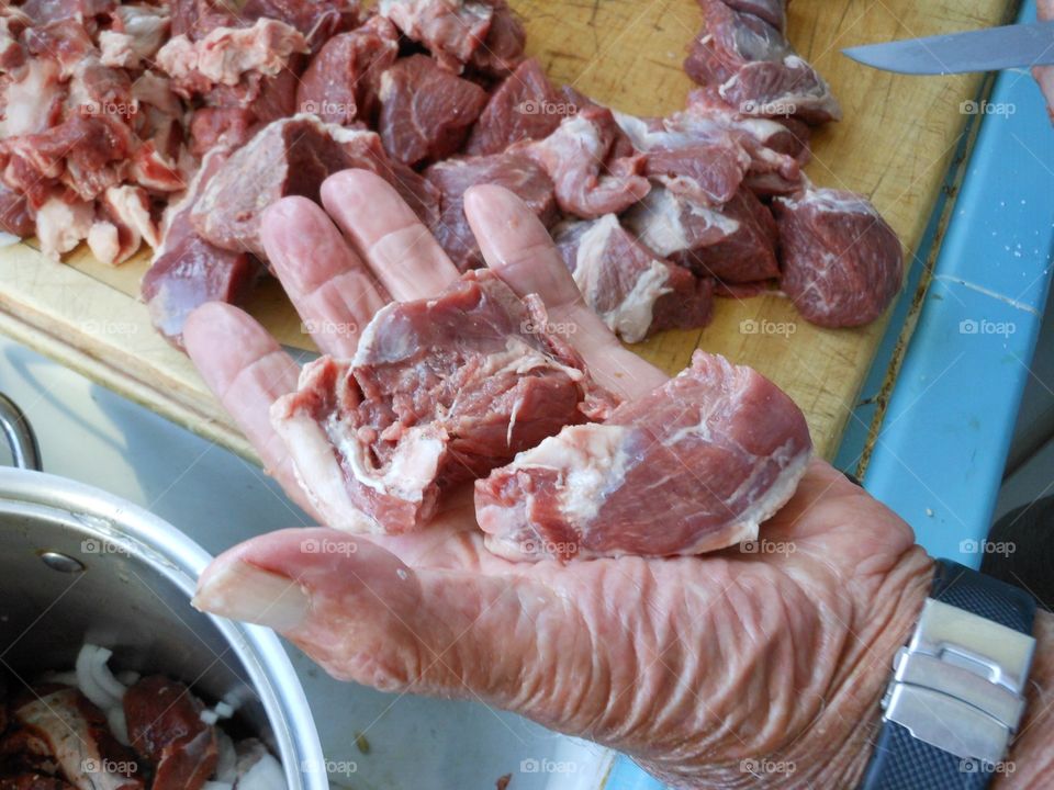 Handful of raw lamb