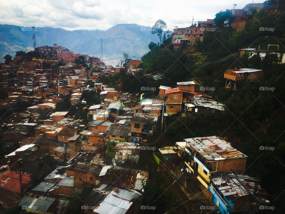 City of Medellín, Colombia viewed from the sky cable cart.