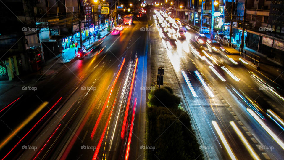 traffic. night traffic in bangkok, thailand