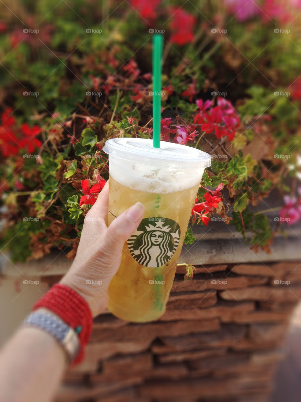 A Starbucks refreshing green ice tea with lots of ice cubes perfect drink for the summertime