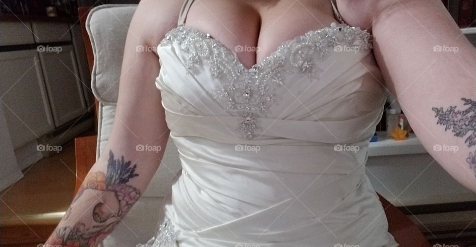 my wedding dress with a stoned sweetheart neckline
